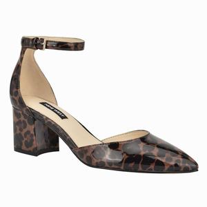 Nine West Trini Ankle Strap Block Heel Pumps - Brown - Ireland (WD1960245)